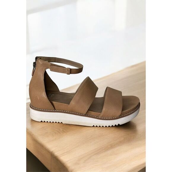 Eileen Fisher Shoes - Eileen Fisher Women Strappy Platform Tan /Honey Ankle Straps Back Zip Sandals 10